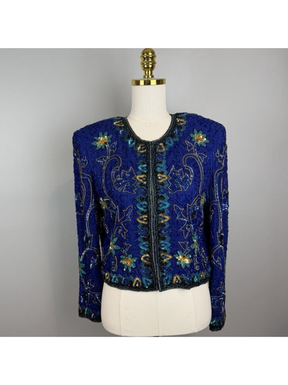 Vintage NITELINE by Della Roufogali Silk Beaded Jacket Size Medium 80s 90s